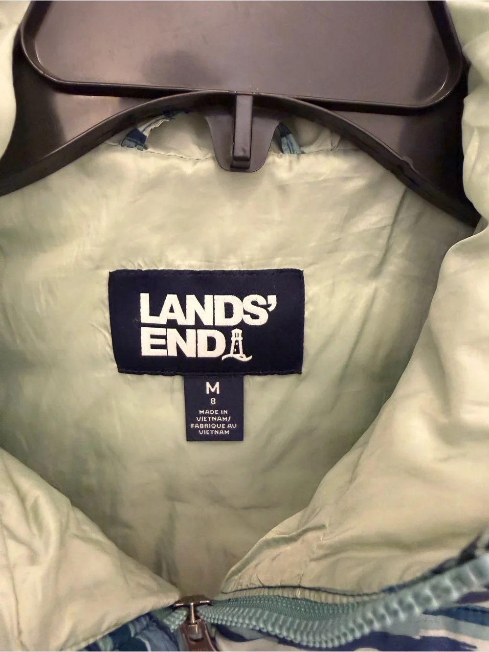 Lands' End Kids' Blue & Green Striped Camo Puffer Jacket with Hood